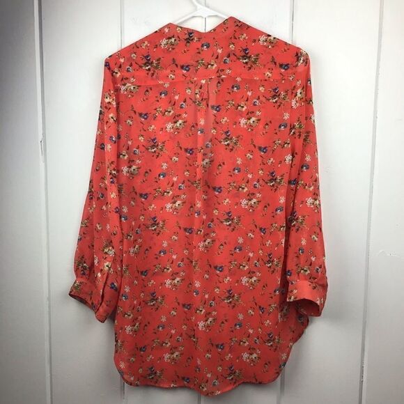 Pleione Orange Top Floral 3/4 Sleeve Blouse, Blue Flower, Size Small - Picture 8 of 8
